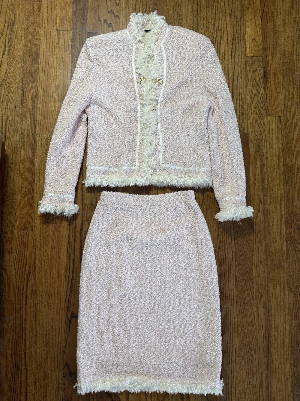 Vintage St. John Couture Pink Tweed Skirt Suit Set Sz 6/4 — AS IS C18